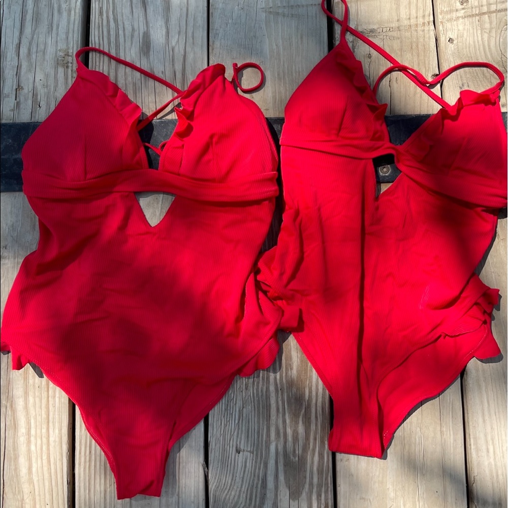 Super cute red one piece cutout bathing suits